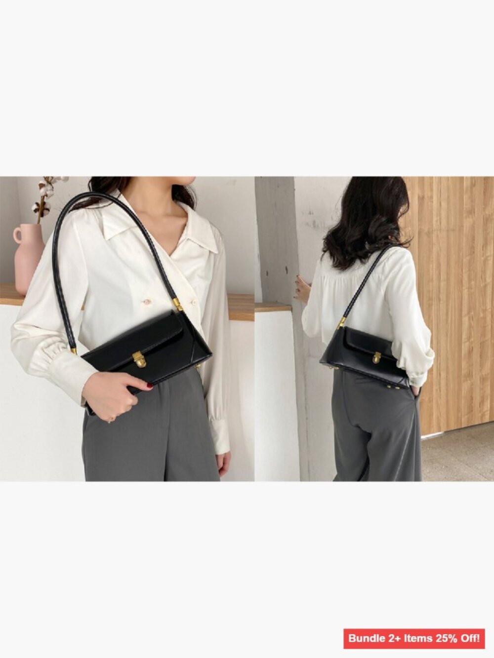 Small Leather Hobo Shoulder Bag with Buckle Closure Mini Tote Purse - Picture 7 of 7